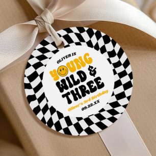 Young Wild & Three Retro Third 3rd Birthday Party Favor Tags