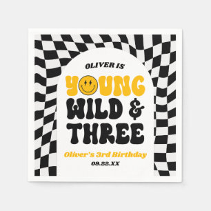Young Wild & Three Retro Third 3rd Birthday Party Napkins