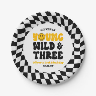 Young Wild & Three Retro Third 3rd Birthday Party Paper Plates