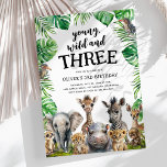 Young Wild & Three Safari 3rd Birthday Party Invitation<br><div class="desc">As parents plan their child’s third birthday celebration, they’re looking for unique and creative ways to commemorate the special occasion. For those searching for an exotic and exciting theme to bring their child’s birthday to life, look no further than the glamorous jungle-themed 3rd birthday party invitation featuring tropical watercolor safari...</div>