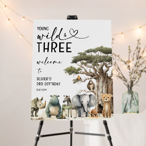 Young Wild Three Safari 3rd Birthday Welcome Sign