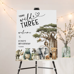 Young Wild Three Safari 3rd Birthday Welcome Sign