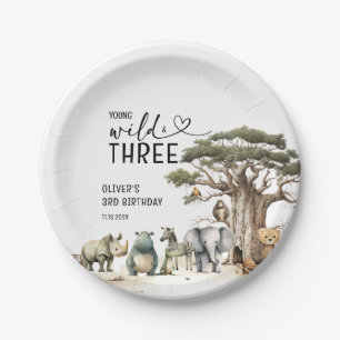 Young Wild Three Safari 3rd Birthday Welcome Sign Paper Plates