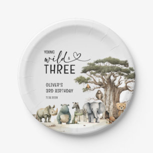 Young Wild Three Safari 3rd Birthday Welcome Sign Paper Plates