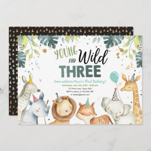 Young Wild Three Safari Animal Birthday Invitation