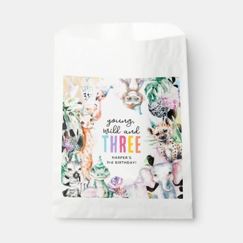 Young Wild  Three Safari Animals 3rd Birthday Favor Bag