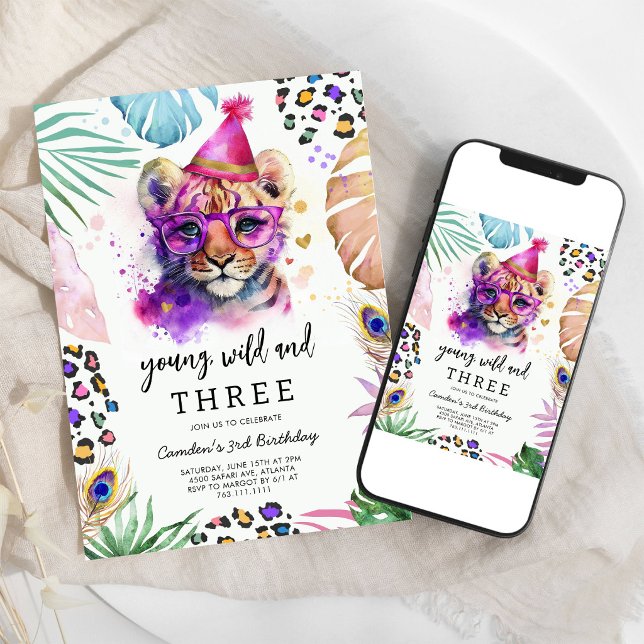 Young Wild & Three Safari Animals Birthday Invitation (Creator Uploaded)