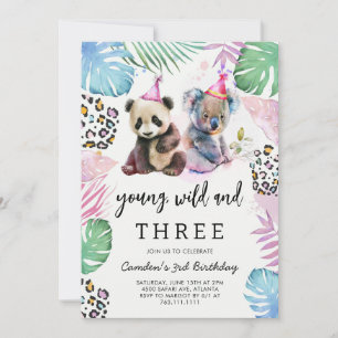 Young Wild & Three Safari Animals Birthday  Invitation