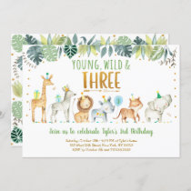 Young Wild & Three Safari Jungle Birthday Invitation