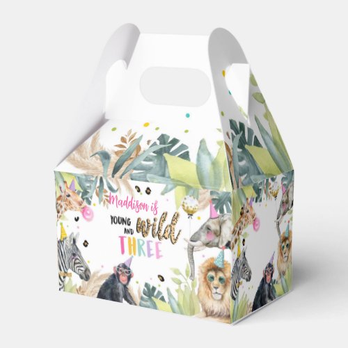 Young Wild Three Safari Party Animals 3rd Birthday Favor Boxes