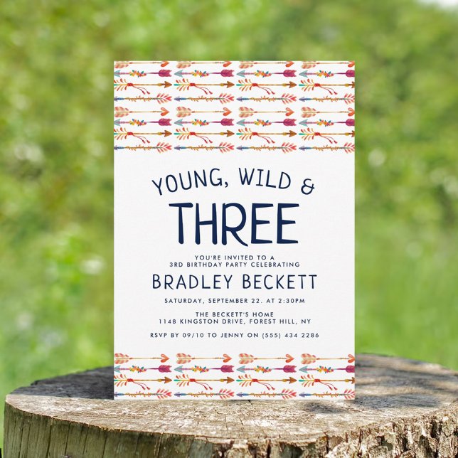 Young, Wild & Three Tribal Boho Arrow 3rd Birthday Invitation (Creator Uploaded)