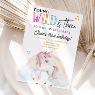 Young Wild & Three Unicorn birthday Invitation