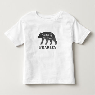 Young Wild & Three Watercolor Bear Birthday Toddler T-shirt