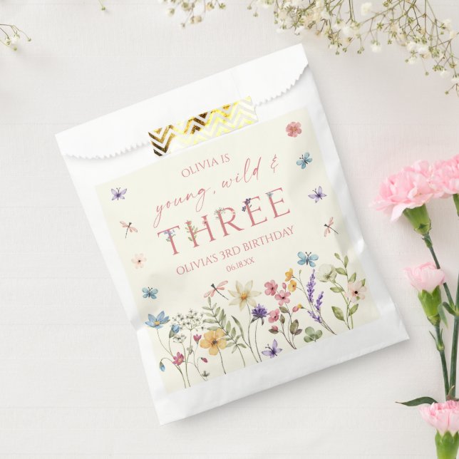 Young Wild & Three Wildflower 3rd Birthday Party Favor Bag (Sealed)