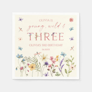 Young Wild & Three Wildflower 3rd Birthday Party Napkins