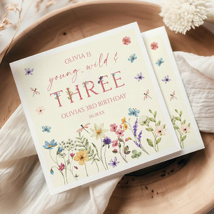 Young Wild & Three Wildflower 3rd Birthday Party Napkins