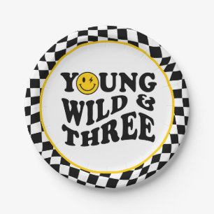 Young Wild & Three Yellow Happy Smile 3rd Birthday Paper Plates