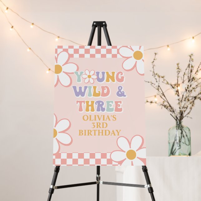 Young wild threeGroovy Girl Retro Check Pink Daisy Foam Board (In Situ (Stand))