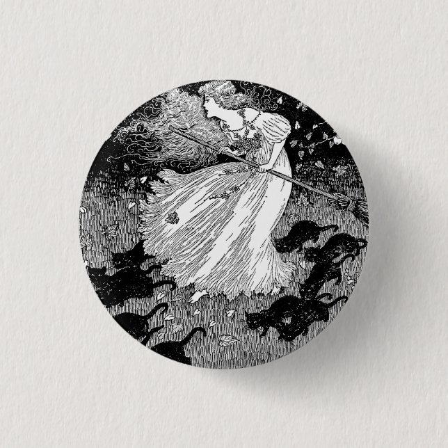 Young witch and black cats button (Front)