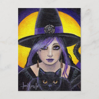 Young Witch and Cat Postcard