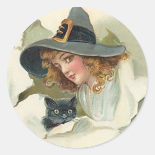 Young Witch  Black Cat _ Halloween Sticker