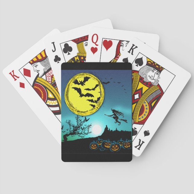 Young Witch Flying Amongst the Night Sky Poker Cards (Back)