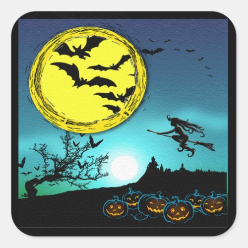 Young Witch Flying Amongst the Night Sky Sticker