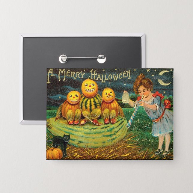 Young Witch's Brew: Pumpkin Men on Magick Altar Button (Front/Back)