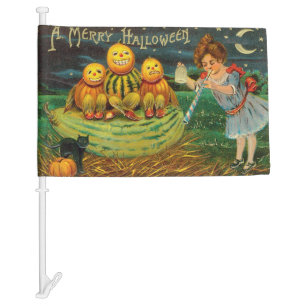 Young Witch's Brew: Pumpkin Men on Magick Altar Car Flag
