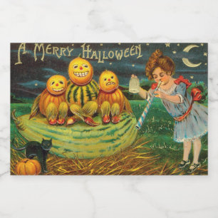 Young Witch's Brew: Pumpkin Men on Magick Altar Food Label