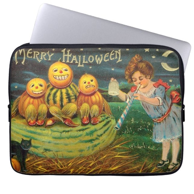Young Witch's Brew: Pumpkin Men on Magick Altar Laptop Sleeve (Front)