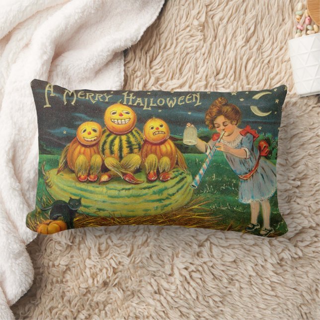 Young Witch's Brew: Pumpkin Men on Magick Altar Lumbar Pillow (Blanket)