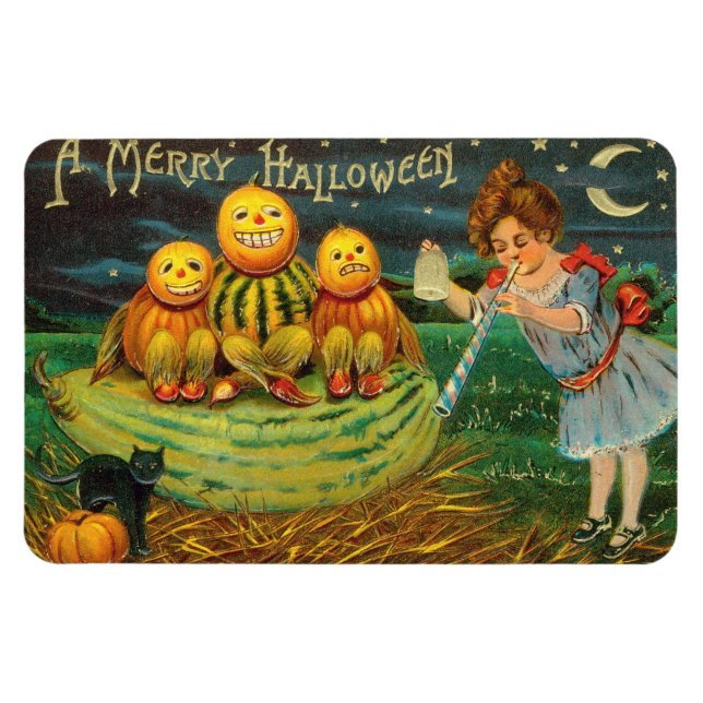 Young Witch's Brew: Pumpkin Men on Magick Altar Magnet (Horizontal)