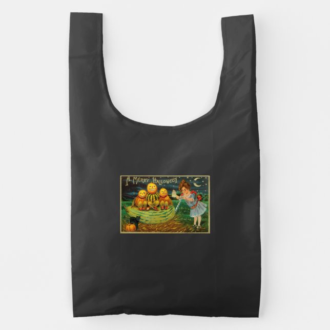 Young Witch's Brew: Pumpkin Men on Magick Altar Reusable Bag (Front)