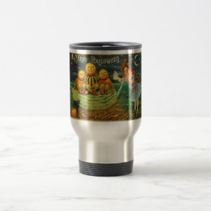Young Witch's Brew: Pumpkin Men on Magick Altar Travel Mug