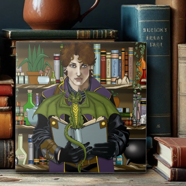 Young Wizard Fantasy Library Books Dragon Ceramic Tile (Creator Uploaded)