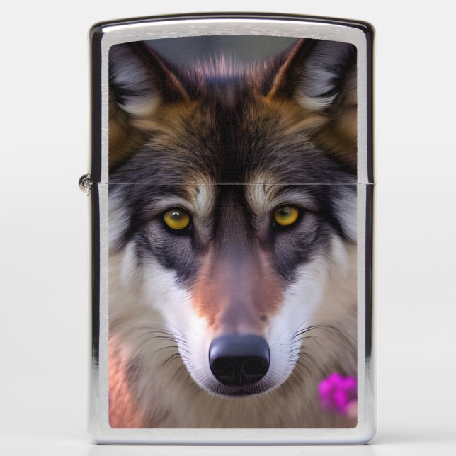 Young wolf stare  zippo lighter (Front)