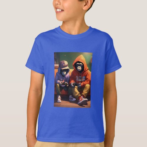 young wolf young gorilla playing T shirt design