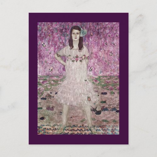 Young Woman and Pink Flowers Postcard