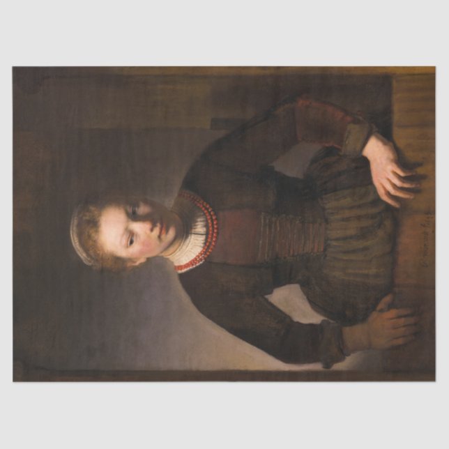 Young Woman at an Open Half-Door by Rembrand Tissue Paper (Front)