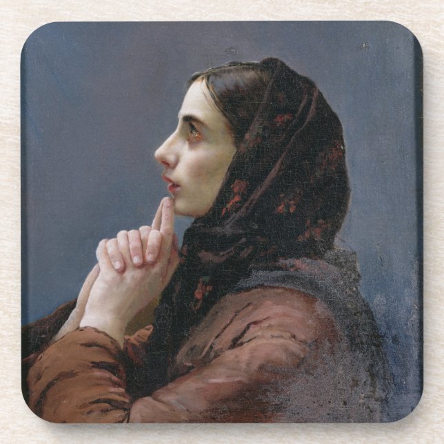 Young Woman at Prayer, 1879 (oil on canvas) Drink Coaster (Front)