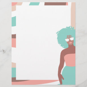 Young Woman Blank Unlined Journal Page Letterhead