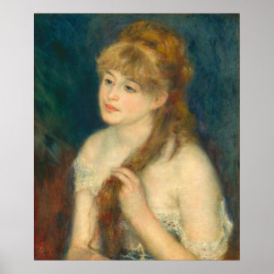 Young Woman Braiding - Auguste Renoir Fine Art Pos Poster