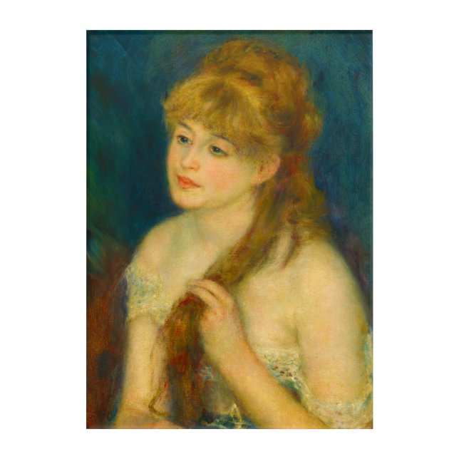 Young Woman Braiding Her Hair by Renoir Acrylic Print (Front)