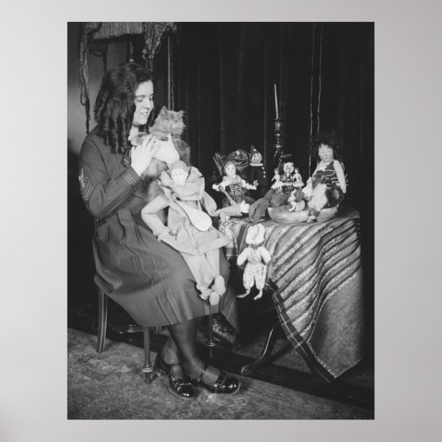 Young Woman, Cat & Dolls, 1920s Poster (Front)