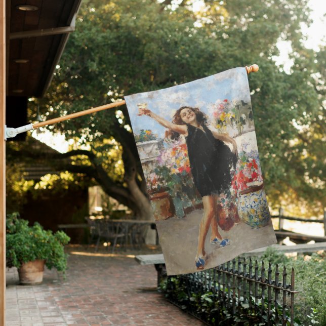Young Woman Celebrating Victory (Vincenzo Irolli) House Flag (In SItu)
