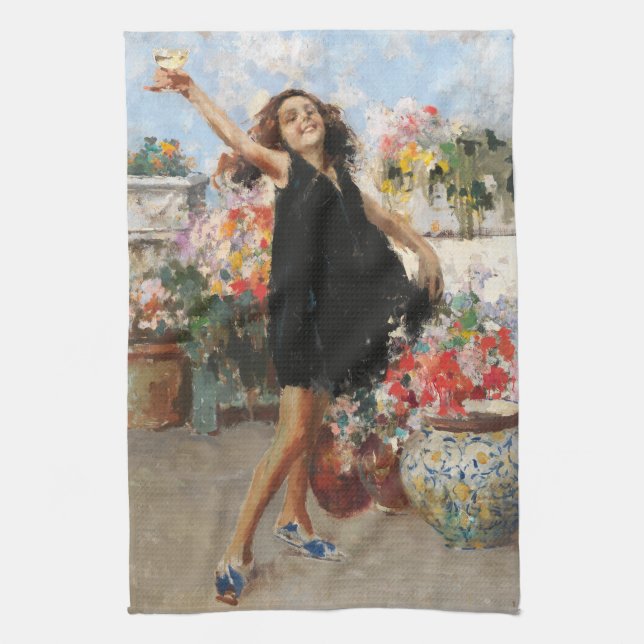 Young Woman Celebrating Victory (Vincenzo Irolli) Kitchen Towel (Vertical)