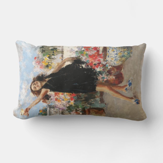 Young Woman Celebrating Victory (Vincenzo Irolli) Lumbar Pillow (Front)