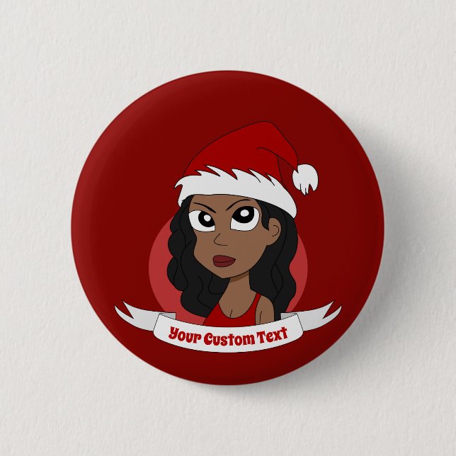 Young woman Christmas cartoon Button (Front)