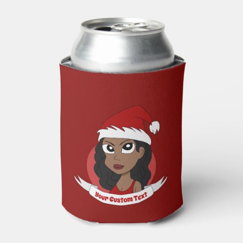 Young woman Christmas cartoon Can Cooler